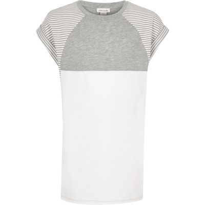 Girls grey stripe colour block t-shirt